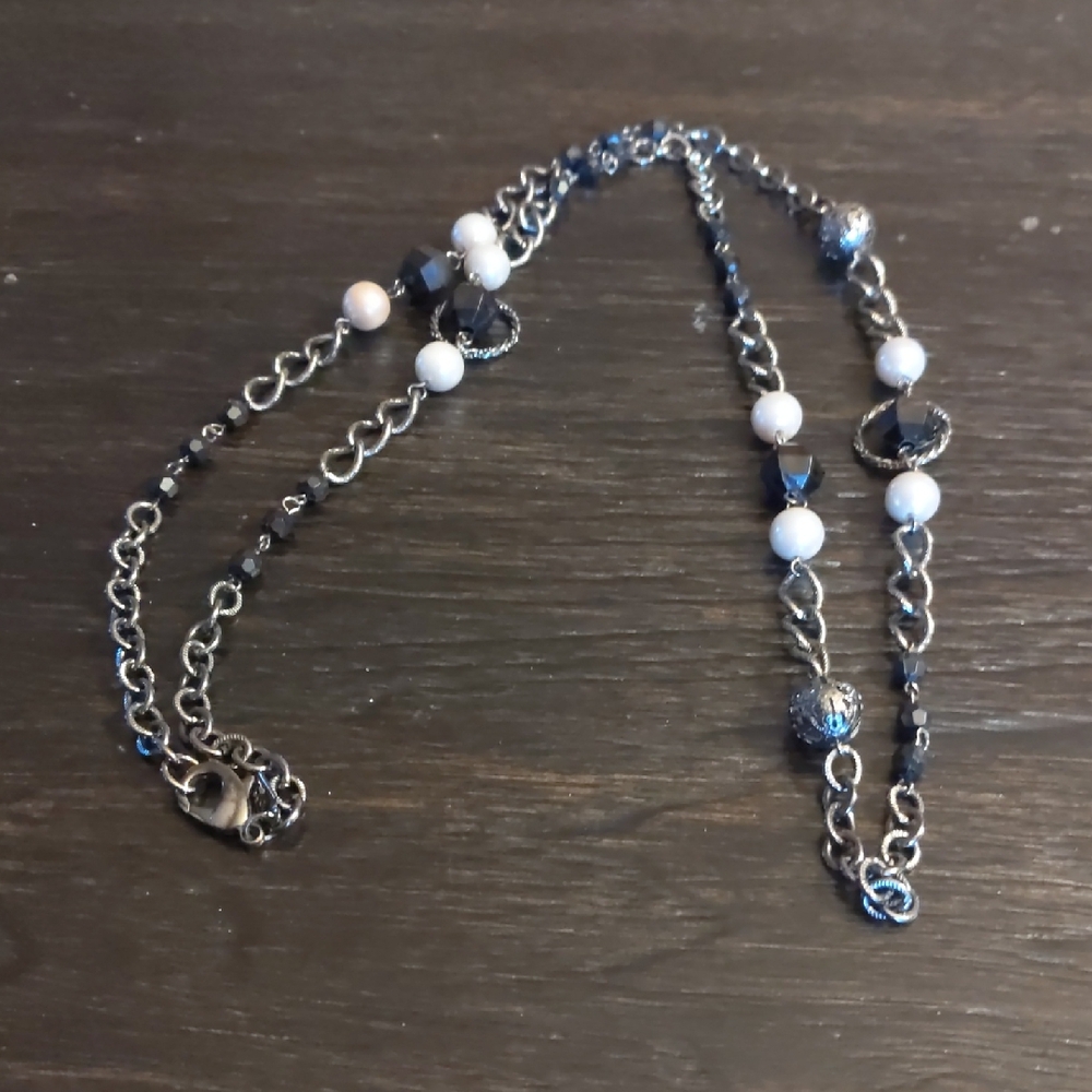 1928 Gun Metal Beaded & Chain Necklace